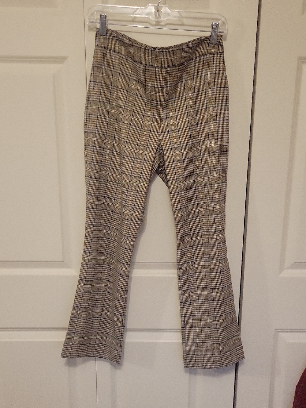 CAbi Tribute Trouser - Neutral Plaid Ankle Flare Pants
